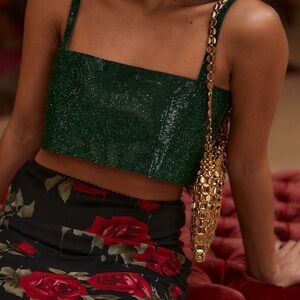 12th Tribe Emerald Green Sparkle Crop Top with Thin Straps